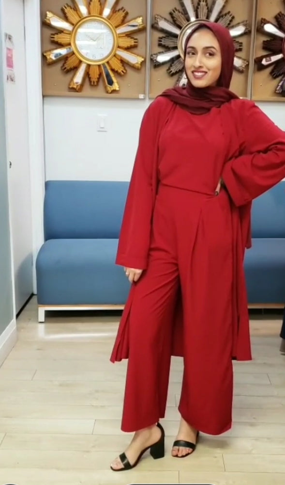 3 Piece Kimono Suit - Crimson
