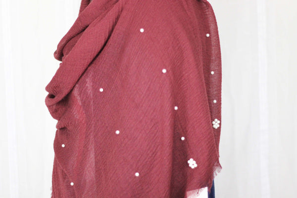 Premium Cotton Hijab with Pearl- Maroon