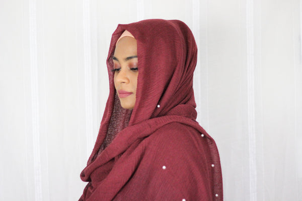 Premium Cotton Hijab with Pearl- Maroon