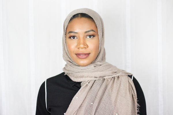 Premium Cotton Hijab with Pearl- Sandy Beige