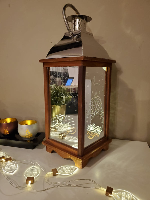 Large LED Ramadan Lantern - Ramadan Kareem / Mubarak - Brown