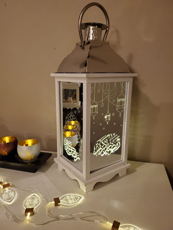 Large LED Ramadan Lantern - Ramadan Kareem / Mubarak - White