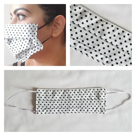Triple Layered Face Mask - White with Black Polkadots