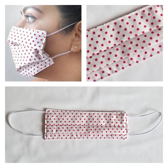 Triple Layered Face Mask - White with Red Polkadots